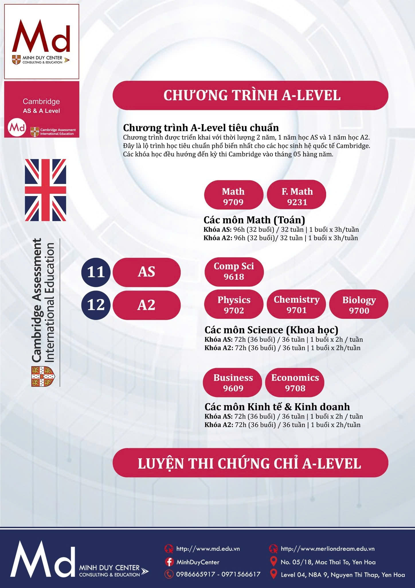 CHƯƠNG TRÌNH QUỐC TẾ CAMBRIDGE A-LEVEL TIÊU CHUẨN (Năm học 2026-2027 ...